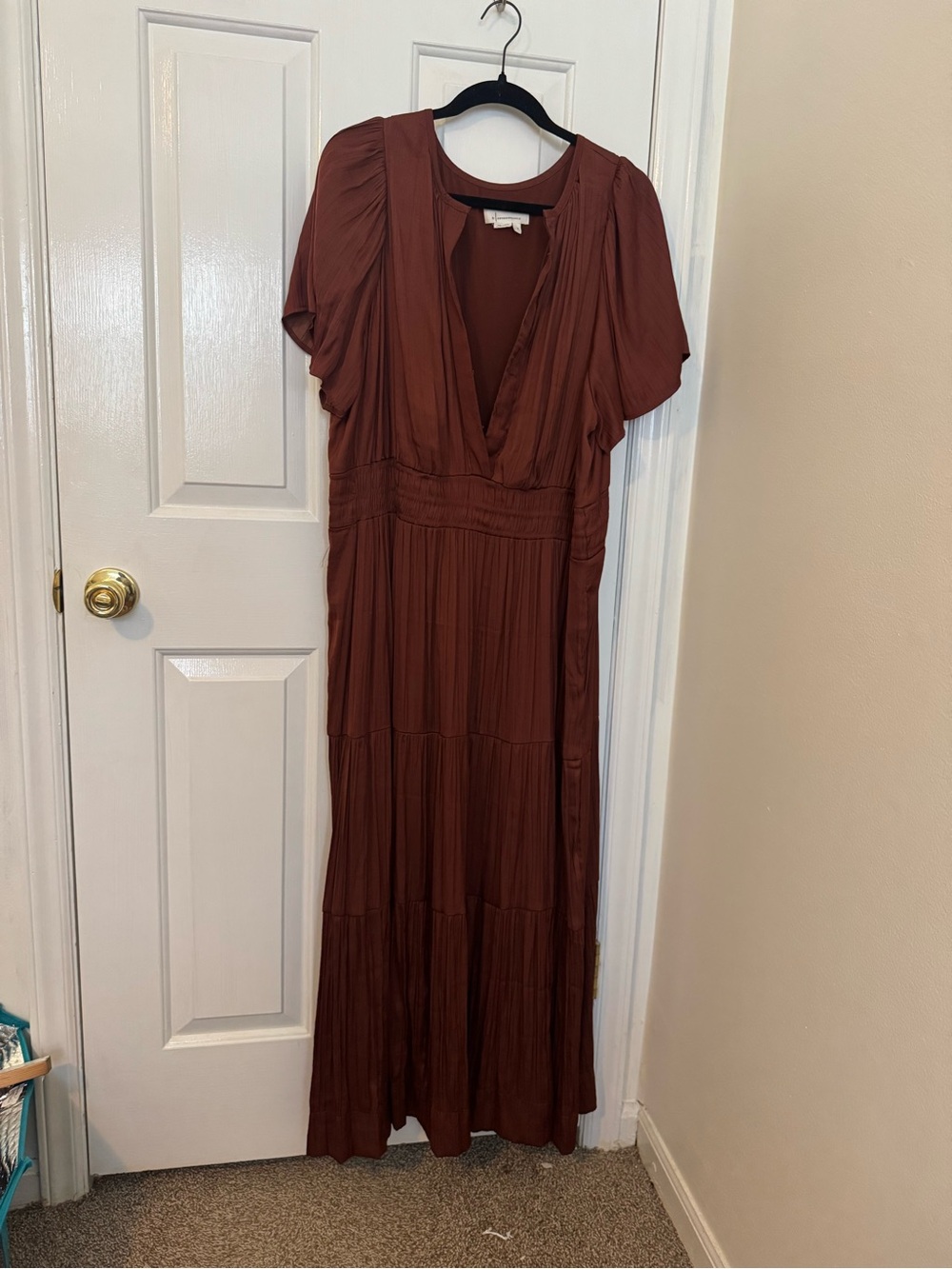 Anthropologie Rust Maxi Tiered V-Neck Dress